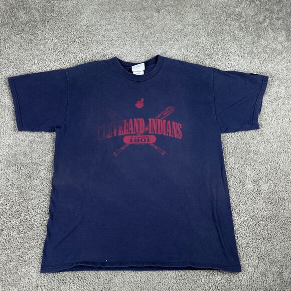 VINTAGE Cleveland Indians Shirt Mens Large Blue Red MLB Baseball Y2K 2000 - Picture 2 of 12